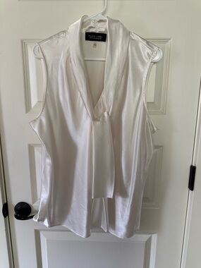Evan Picone Black Label Satin Tie-Neck Shell - Ivory White